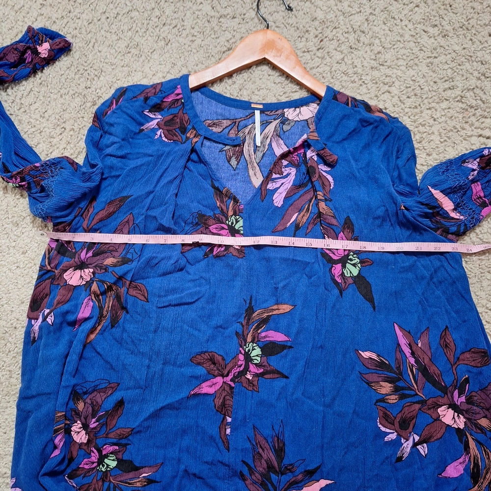 Free People Tree Swing Blue Floral Tunin Boho Hig Low Mini Dress Size S - Picture 5 of 6